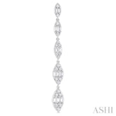 1 1/2 ctw Marquise Shape Fusion Baguette and Round Cut Diamond Fashion Long Earring in 14K White Gold